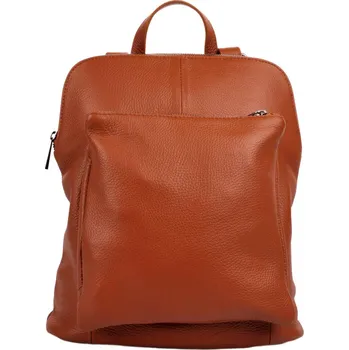 Kabelka Kožený batoh dámský 5220 hnědý - stříbrné zipy, MAXFLY