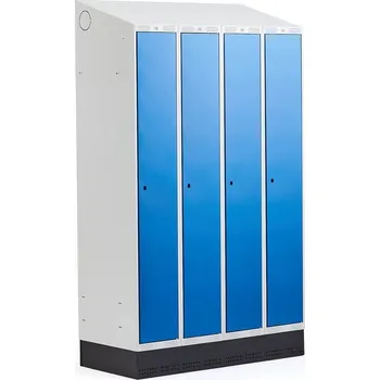 Šatní skříň Šatní skříňka CLASSIC, šikmá střecha, se soklem, 4 sekce, 2050x1200x550 mm, modré dveře