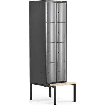 Šatní skříň Boxová šatní skříň CURVE, 2 sekce, 8 boxů, 2120x600x550 mm, lavice, šedé dveře