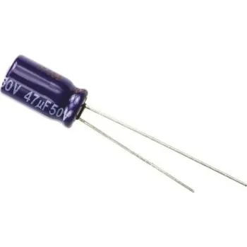 Kondenzátor Kondenzátor, řada: M-A 47μF ±20procent 50V dc, Radiální, Průchozí otvor Hliníkové elektrolytické Panasonic