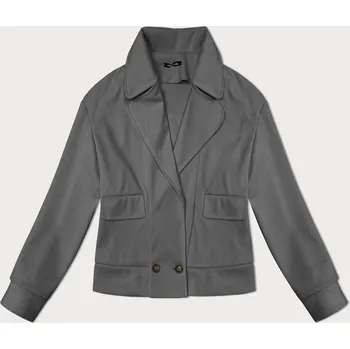 Volná šedá pruhovaná žebrovaná bunda s límcem (244003) odstíny šedé uni velikost