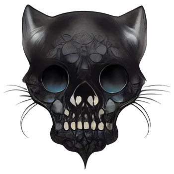 Nášivka NAŽEHLOVAČKA - Halloweenská kočka s lebkou