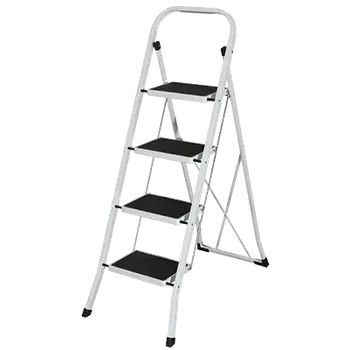 Železářství STEP 24, kovové skládací schůdky, jednostranné, 1x4 stupně, bílé