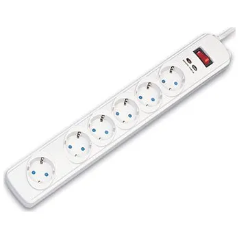 Elektrická zásuvka Vícenásobná zásuvka 230V/10A, 5x zásuvka (DE), vypínač, přepěťová ochrana, bílá, 1,8m