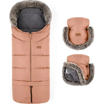 Fusak PETITE&MARS Set zimní fusak Arctic 4v1 + rukavice na kočárek Furry Pastel Peach (VP-F187202)