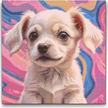 Diamantové malování Diamantové malování - Štěnátko v odstínech růžové Velikost: 50x50cm, Rámování: Pouze srolované plátno, Diamanty: Čtvercové