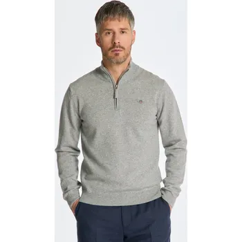 Pánské oblečení SVETR GANT SUPERFINE LAMBSWOOL HALF ZIP GREY MELANGE
