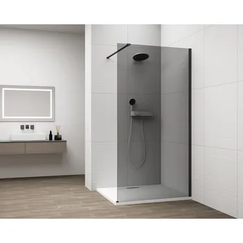 ESCA BLACK MATT jednodílná sprchová zástěna k instalaci ke stěně, kouřové sklo, 700 mm