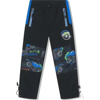 Chlapecké kalhoty Chlapecké šusťákové kalhoty, zateplené - KUGO BU615, černá / modré zipy Barva: Černá, Velikost: 98