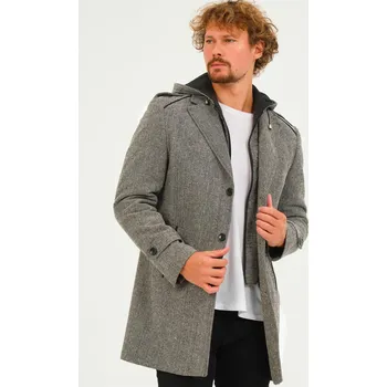 Pánský zimní kabát PLT8401 PÁNSKÝ KABÁT DEWBERRY - ŠIKMÁ ŠEDÁ dewberry šedá 2520319