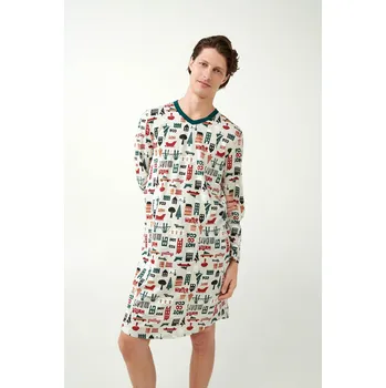 Pánské pyžamo Vamp - Noční košile s potiskem 21652 - Vamp beige melange M