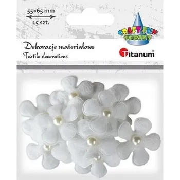 Set školních potřeb Ozdoba materiałowa kwiaty 3D z perełką białe 15szt