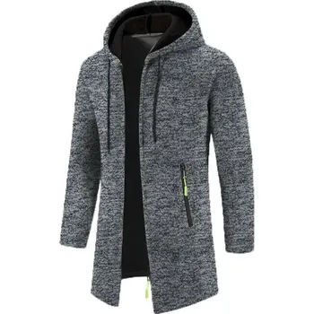 Pánský svetr Dlouhý pánský svetr na zip s kapucí Barva: Tmavě Šedá, Velikost: 3XL