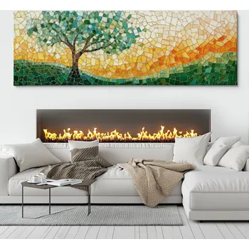 Obraz Obraz na plátně - Strom života Mozaika při západu slunce FeelHappy.cz Velikost obrazu (šířka x výška): 300 x 100 cm