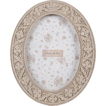 Rám na obraz Béžový fotorámeček ve tvaru oválu se zdobeným okrajem Cos – pro fotografii o velikosti 13x18 cm