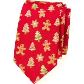 Kravata Vánoční Úzká bavlněná kravata Avantgard - perníček / červená