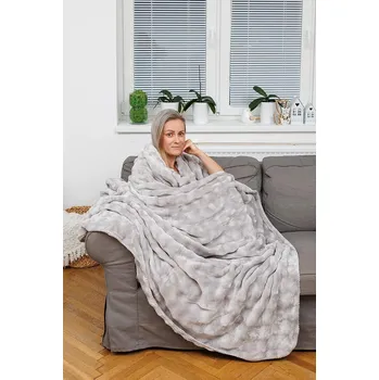 deka Sleep-well Luxusní deka mikroflanel/mikroplyš STELLA - 150x200cm, design obláčky sv. šedá