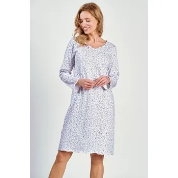 Dámská noční košile Taro, dámská noční košile 3241-Ariella, dlouhý rukáv, bílá s potiskem, vel. L