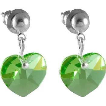 Náušnice Náušnice Swarovski Elements zelené srdíčko Peridot 10 mm