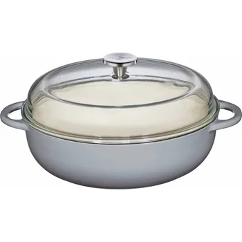 Hrnec Litinová vysoká pánev se skleněnou pokličkou Provence 28cm šedá - Küchenprofi (Litinový kastrol skleněnou poklicí Provence 28 cm šedá - Küchenprofi)