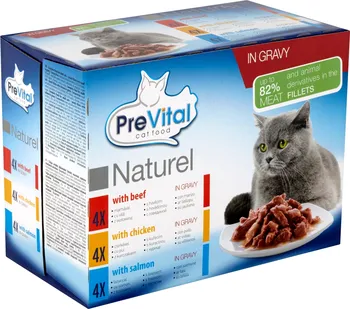 Krmivo pro kočku Prevital Naturel dušené filetky hovězí/kuřecí/ losos 12 x 85 g