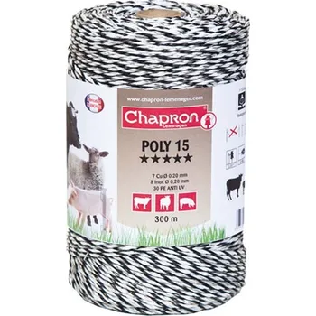 Ohradník Ohradníkové lanko Chapron POLY 15 2,5 mm/300 m černo-bílé polyetylénové odpor 0,09 Ohm/m