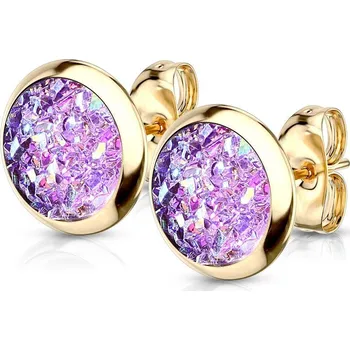 Náušnice Zlacené ocelové náušnice s fialovými krystaly