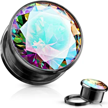 Piercing Šperky4U Černý ocelový plug s duhovým kamenem - PL01261-03