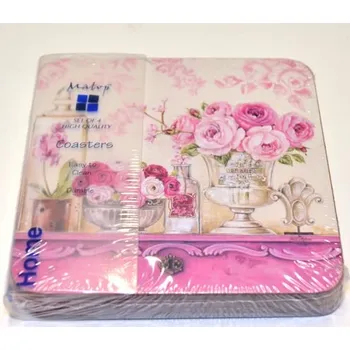 prostírání Korkové prostírání pod skleničky Zátiší růže, malé - /10,5*10,5 cm/ - 4 ks