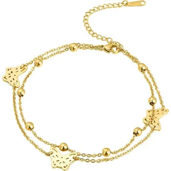 Náramek Šperky4U Dvojitý ocelový náramek na nohu s motýlky - RN1135-GD