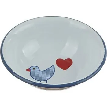 Bílá smaltovaná miska s ptáčkem Vogel - Ø 14*4cm