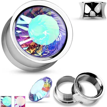 Piercing Šperky4U Šroubovací tunel do ucha - duhový kámen - TN01095-06-B