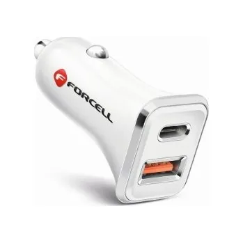 Nabíječka do auta Forcell Rychlé nabíjení + PD 18 W 2xUSB (USB 3.0 + USB C) 4A bílá, 5903396042140