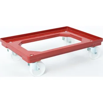 Paletový vozík Plastový vozík pod přepravky, 2 otočná 100 mm polyamidová kolečka, červený + doprava zdarma