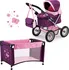 Kočárek pro panenku Bayer Design Trendy set kočárek s postýlkou fialový/růžový