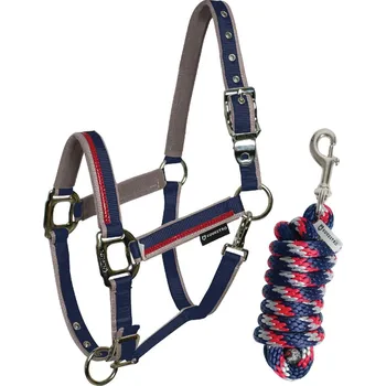 EQUESTRO Set ohlávky s vodítkem Red Trim Equestro, navy/red/grey FULL