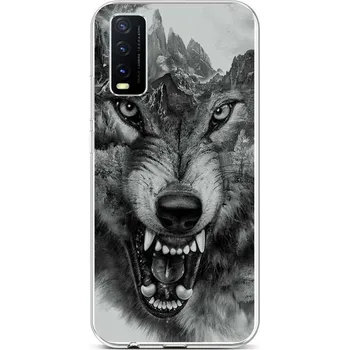 Pouzdro na mobilní telefon Kryt Vivo Y20s silikon Černobílý vlk (obal neboli pouzdro na Vivo Y20s)