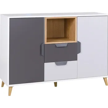 Komoda Komoda Joker 8 Bílá / Grafitová / Šedá / Dub Lefkas