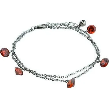 Náramek Doria Náramek na nohu stříbrný s červenými krystaly