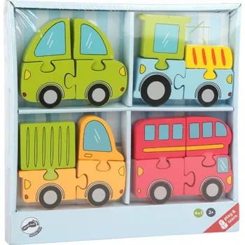 Dřevěná hračka Legler 10715 Small Foot Dřevěné puzzle dopravní prostředky 4v1