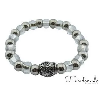 Náramek Doria Náramek FLOWER z korálků stříbrný - čirý H007