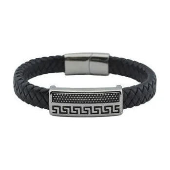 Náramek Doria Náramek motorkářský černý z kůže a oceli B375