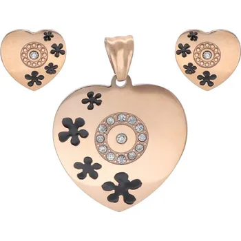 Souprava šperků Doria Set šperků z oceli rose gold SRDÍČKA K141