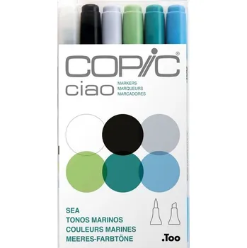 Lihové fixy COPIC Ciao oboustranné Brush & Chisel 6ks, tóny moře