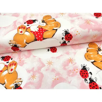 Mirtex Plátno HANA 120/210489-7-2 Medvídek růžový šíře 142cm Zbytková metráž