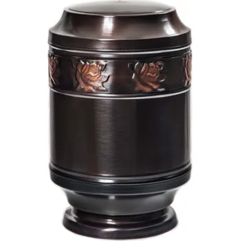 Smuteční dekorace Pohřební Měděná urna na popel, oválné prohlé víčko, měď, bez štítku, lem z růží