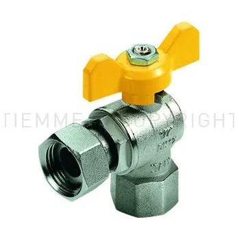 Ventil TIEMME - Itálie | Kulový kohout (ventil) rohový na plyn s motýlem FF s převlečnou maticí (plynový) - 1/2"x1/2" TM2262G