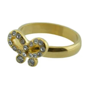 Prsten Doria Prsten z oceli zlatá mašlička s kamínky M121 Velikosť: 43