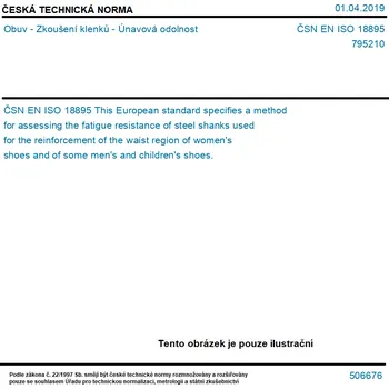 ČSN EN ISO 18895 - Obuv - Zkoušení klenků - Únavová odolnost - Tisk