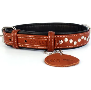 Obojek pro psa WAU DOG Plochý kožený obojek Soft hnědo černý vybíjen Obvod krku: délka: 38 - 49 cm,	šiřka: 25 mm